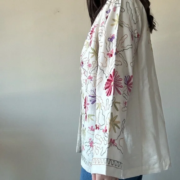 CONSIGNED—Embroidered Floral White Button-Front Jacket - Picture 4 of 10